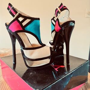 Alba Turquoise Pink Cream Colorblock High Heel Sandals